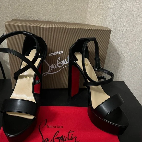 🖤 Black Strappy Heels Sandals ❤️ 39 - Picture 3 of 11